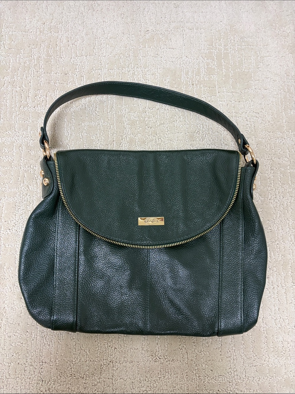 Onna Ehrlich leather Shoulder Bag in Dark Green with Gold colored Hardware